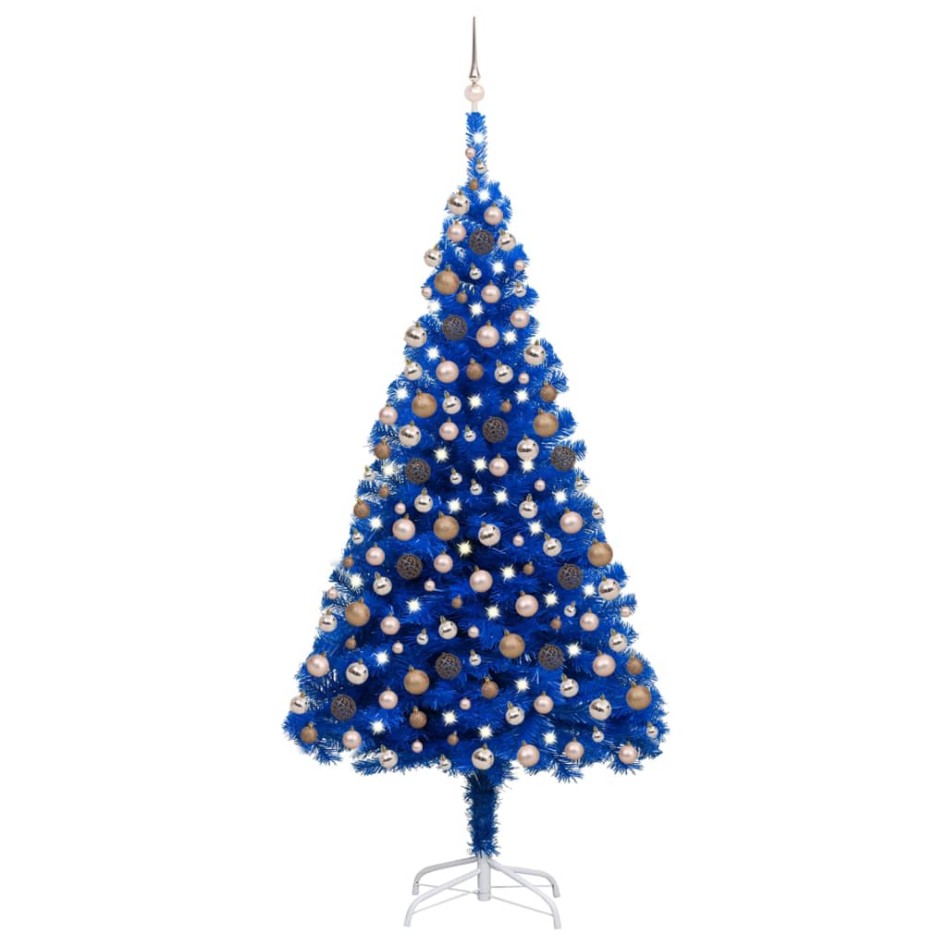 Árbol de Navidad preiluminado con luces y bolas azul 240