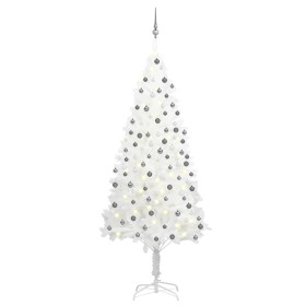 Árbol de Navidad preiluminado con luces y bolas blanco 210