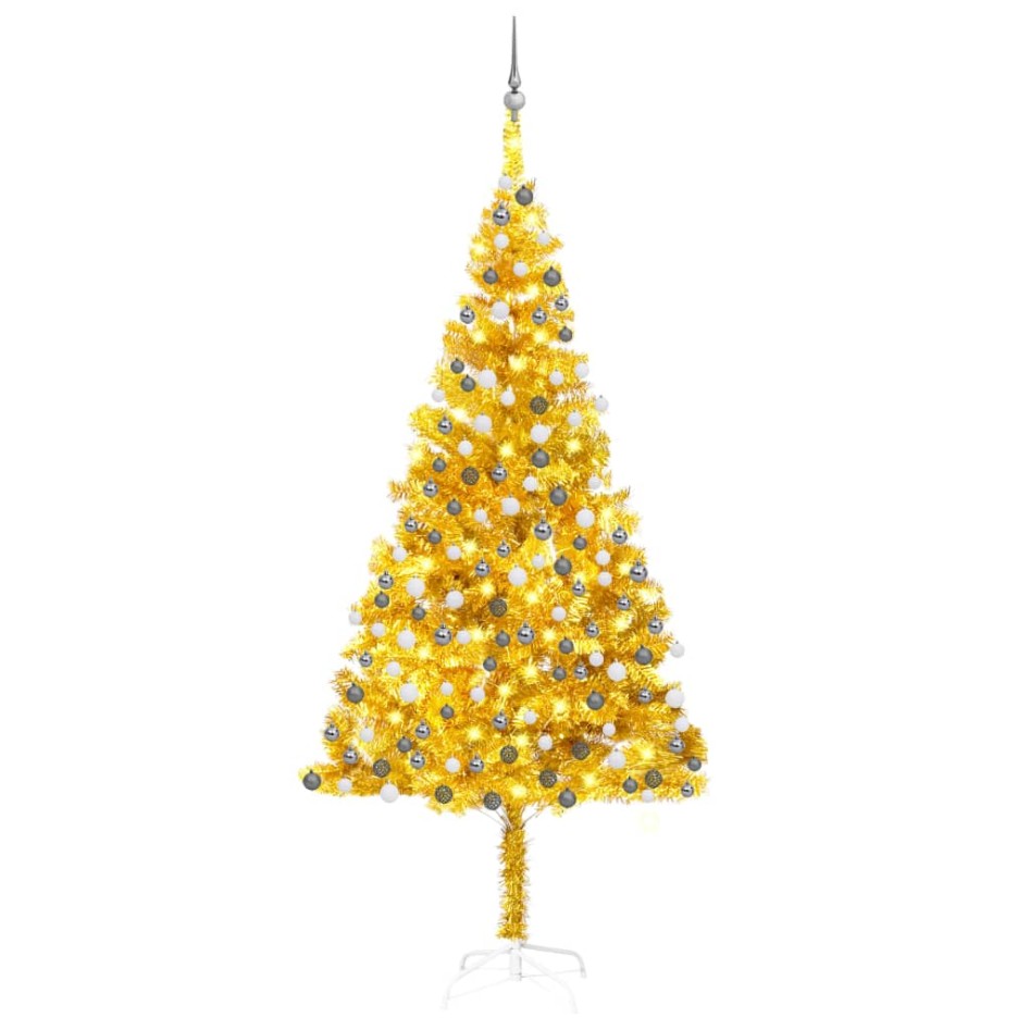Árbol de Navidad preiluminado con luces y bolas dorado 240