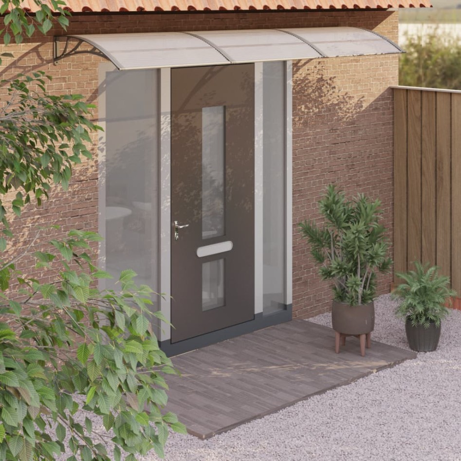 Marquesina de puerta policarbonato gris 300x80