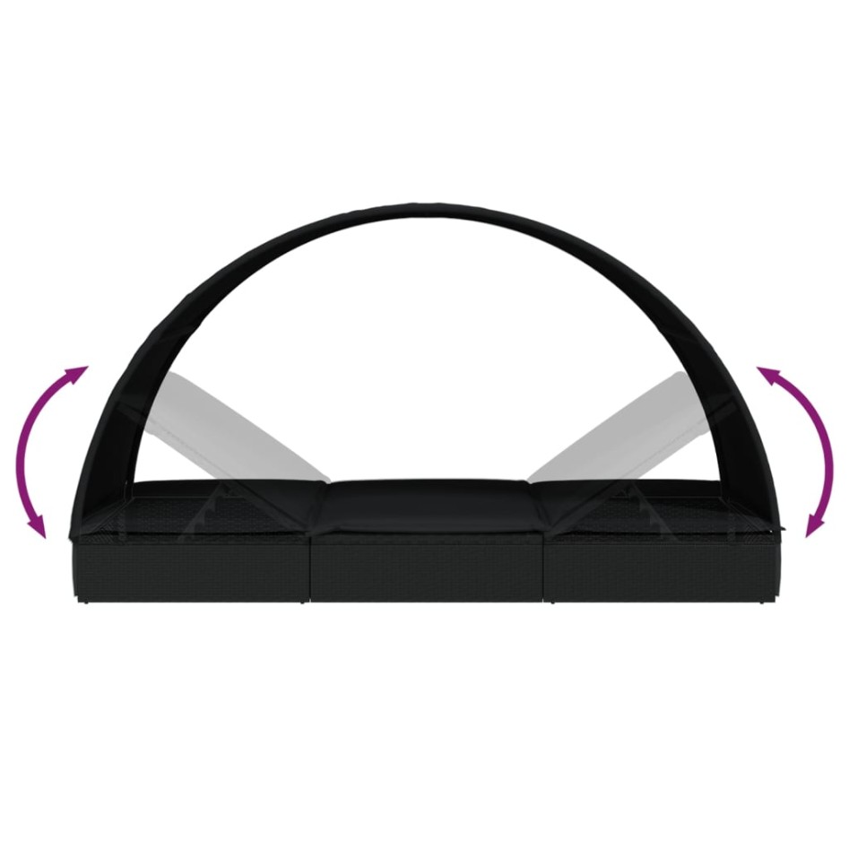 Tumbona 2 personas toldo redondo ratán PE negra 211x112x140