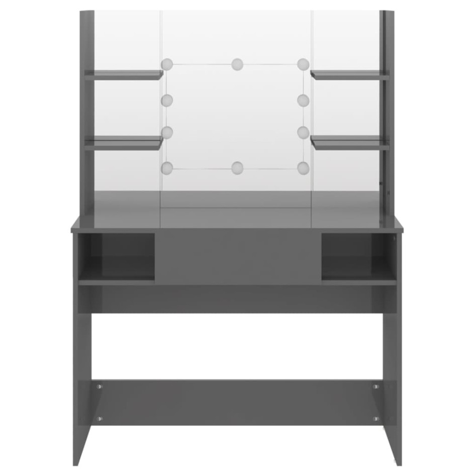 Tocador de maquillaje luces LED MDF gris brillo 100x40x135