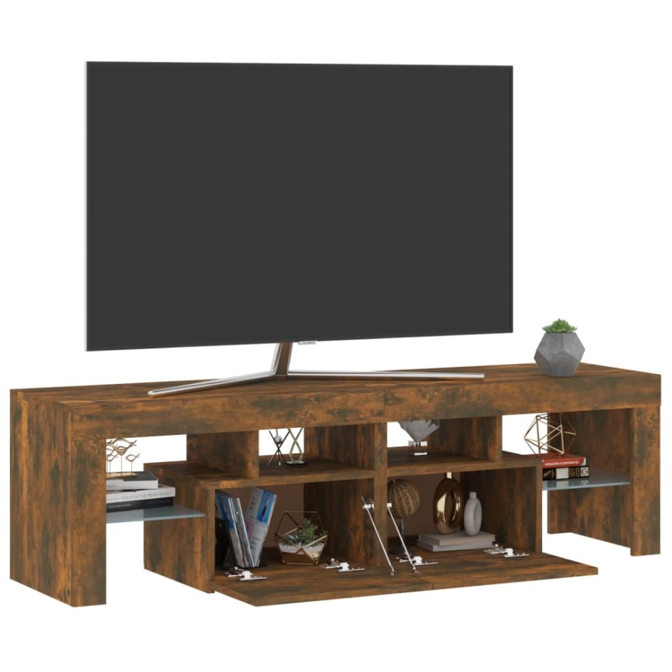 Mueble de TV con luces LED color roble ahumado 140x36,5x40