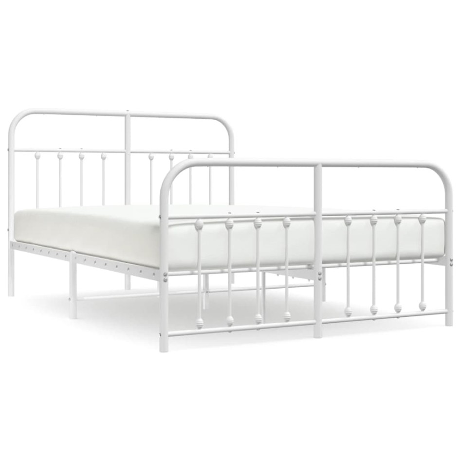 Estructura cama metal con cabecero y estribo blanco 135x190