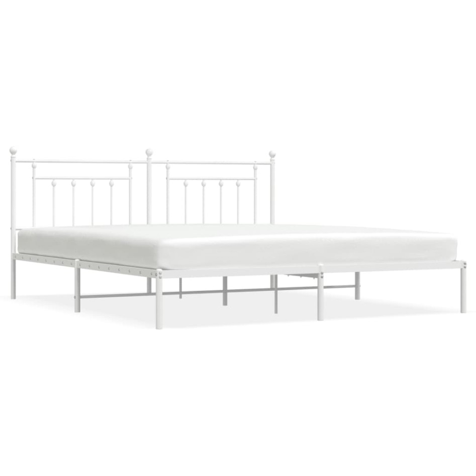 Estructura de cama de metal con cabecero blanco 193x203