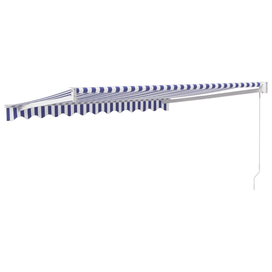 Toldo retráctil aluminio y tela azul y blanco 3,5x2,5