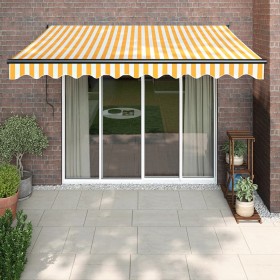 Toldo retráctil aluminio y tela amarillo y blanco 3,5x2,5