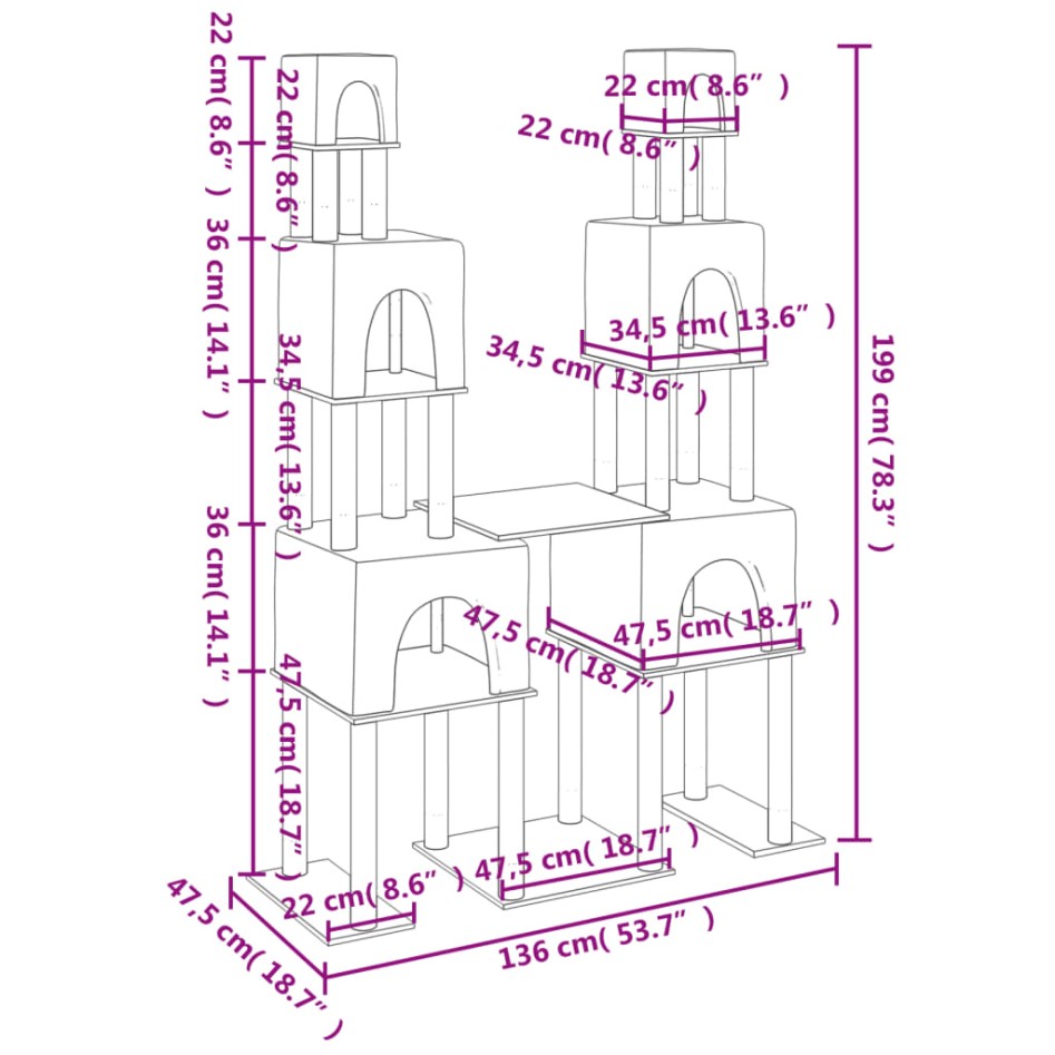 Rascador para gatos con postes de sisal gris claro 199