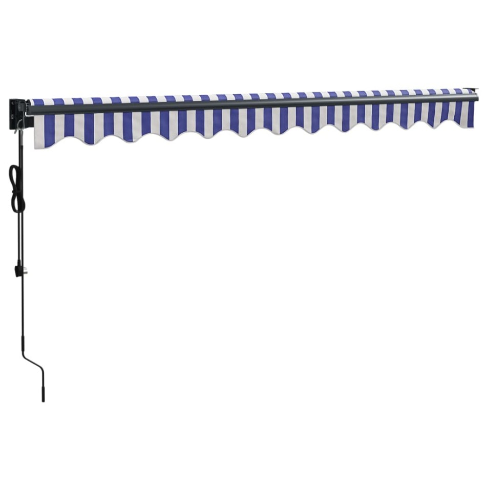 Toldo retráctil automático azul y blanco 3,5x2,5