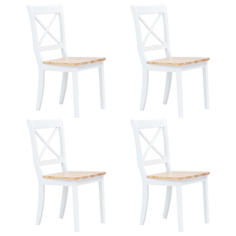 Sillas comedor 4 uds madera maciza caucho blanco y madera