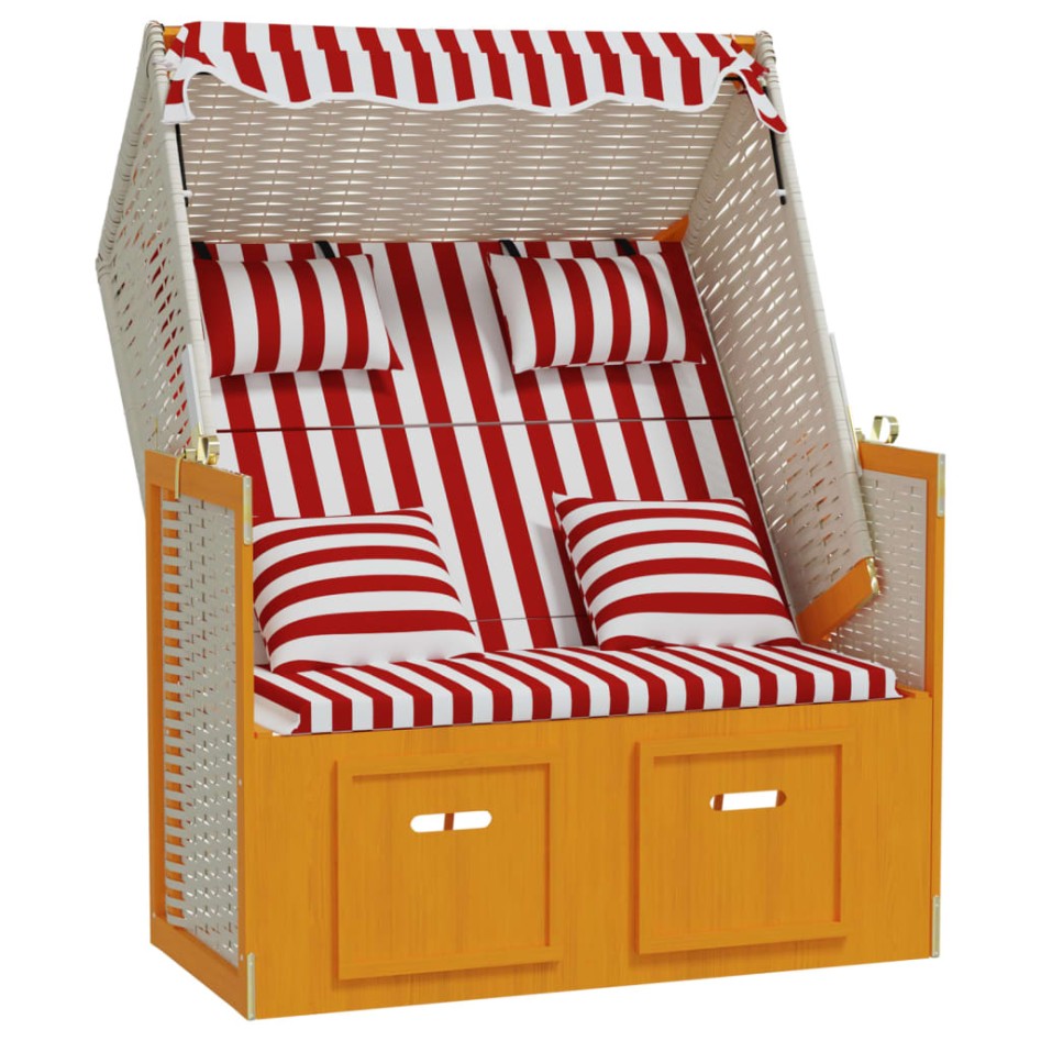 Silla Strandkorb con cojines ratán sintético madera rojo