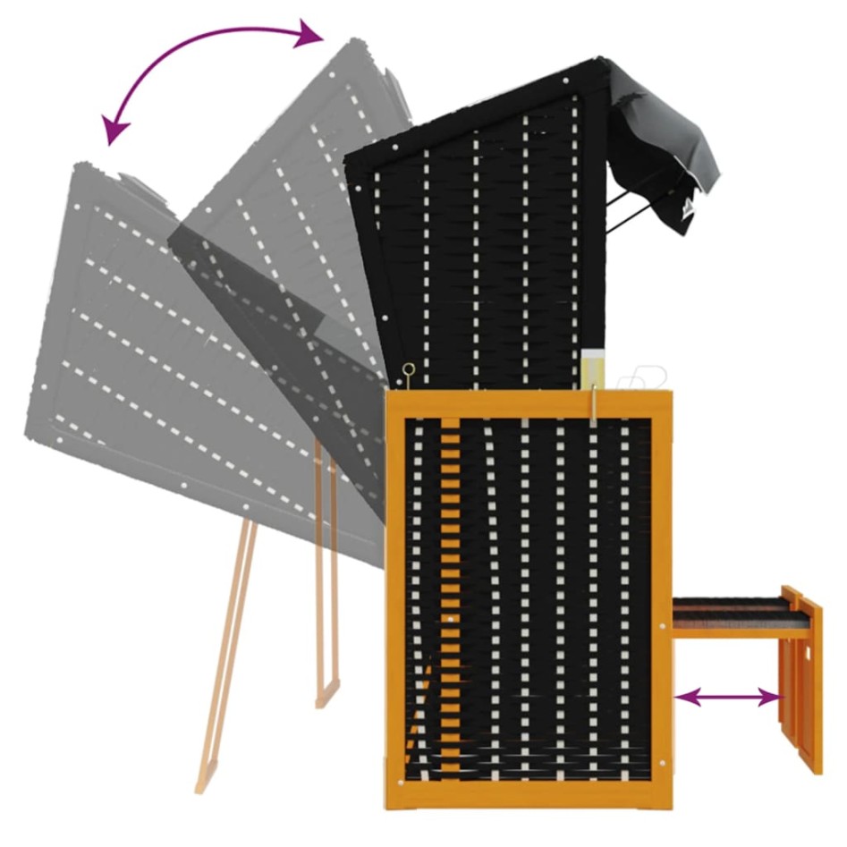 Silla Strandkorb cojines ratán sintético madera negro