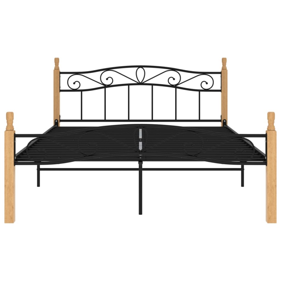 Estructura de cama madera maciza roble metal negro 140x200