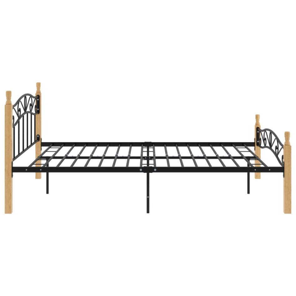 Estructura de cama madera maciza roble metal negro 140x200