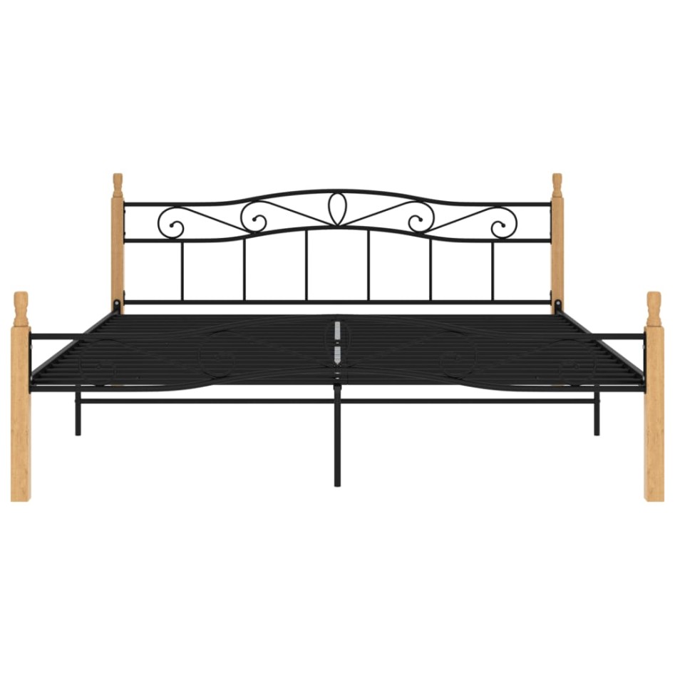Estructura de cama madera maciza roble metal negro 180x200
