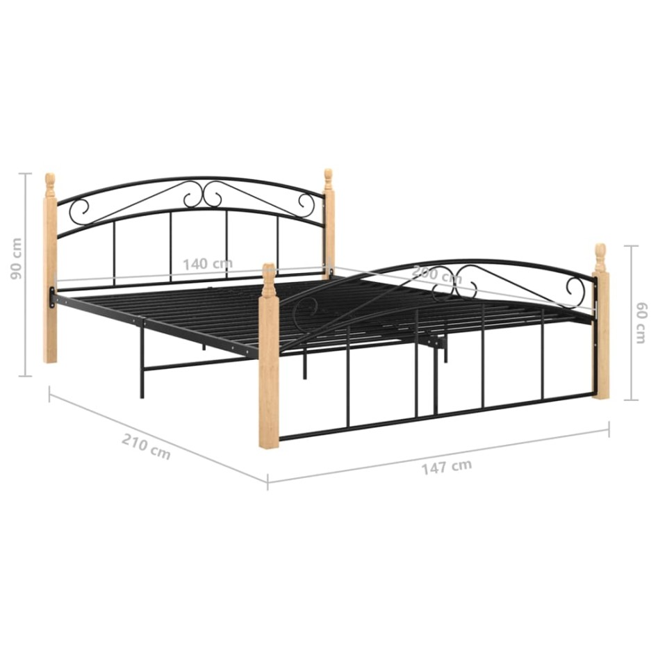 Estructura de cama metal y madera maciza de roble 140x200