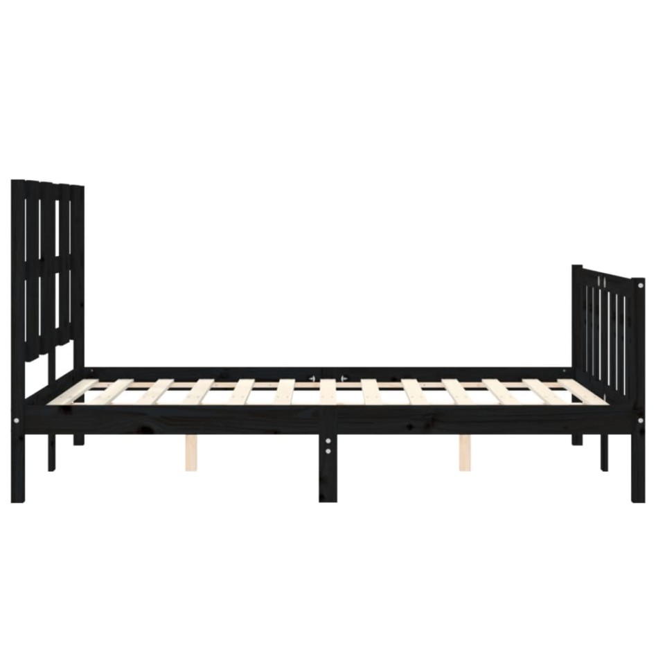 Estructura de cama con cabecero madera maciza negro 120x200