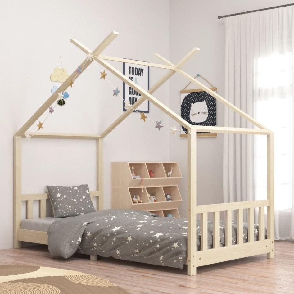 Estructura de cama infantil de madera maciza de pino 90x200
