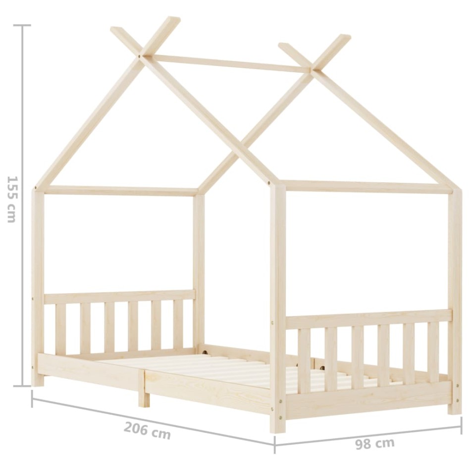 Estructura de cama infantil de madera maciza de pino 90x200