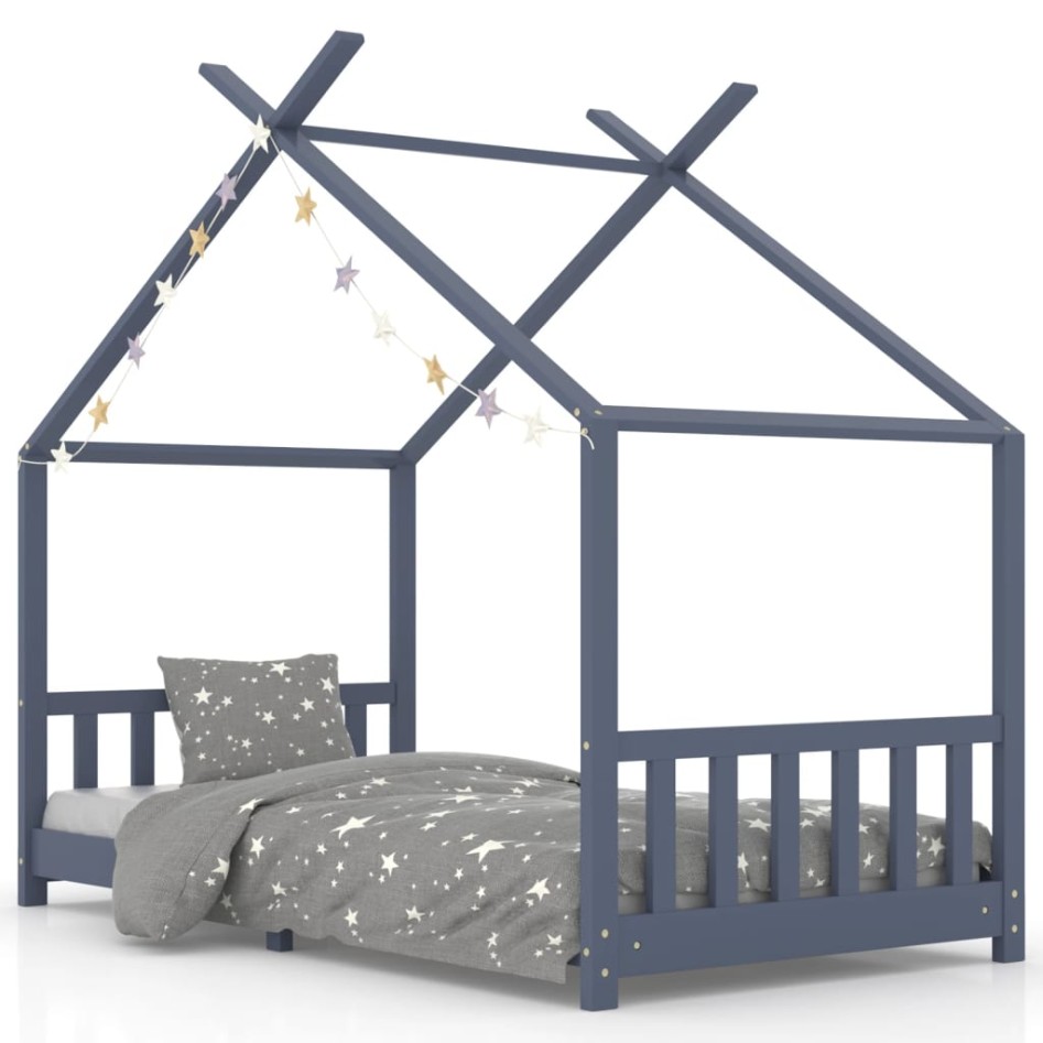 Estructura de cama infantil madera maciza pino gris 90x200