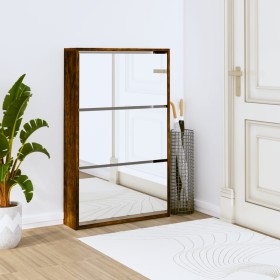 Mueble zapatero y espejo 3 niveles roble ahumado 63x17x102,5