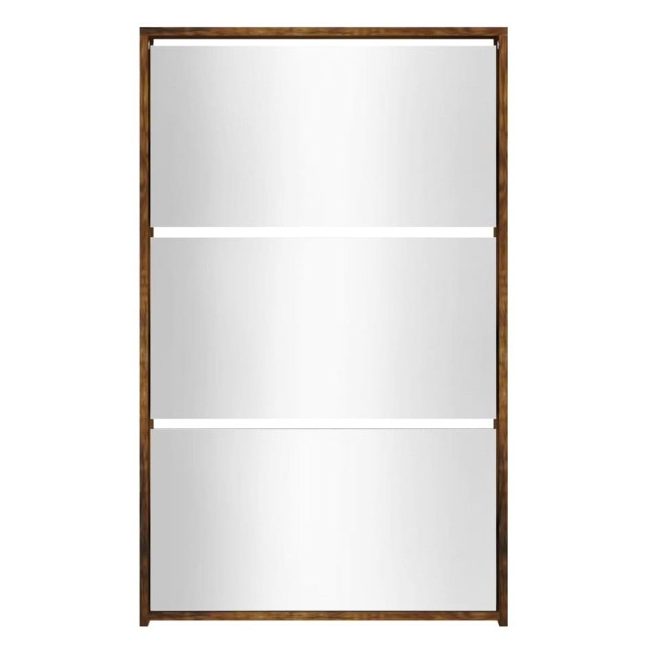 Mueble zapatero y espejo 3 niveles roble ahumado 63x17x102,5