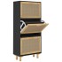 Zapatero madera contrachapada negro ratán natural 52x25x115