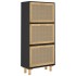 Zapatero madera contrachapada negro ratán natural 52x25x115