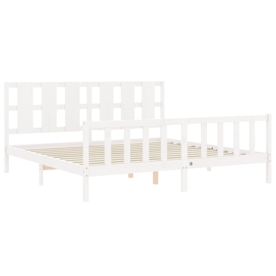 Estructura de cama con cabecero madera maciza blanco 180x200