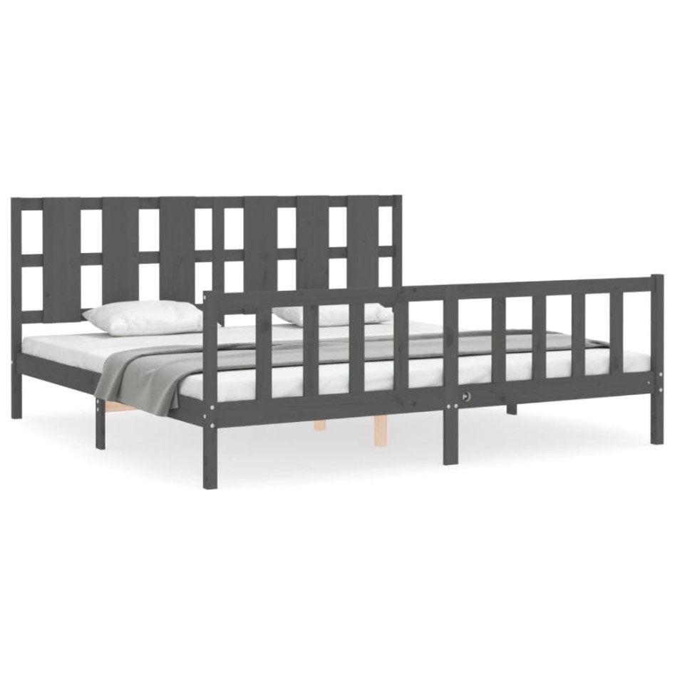 Estructura de cama con cabecero madera maciza gris 200x200