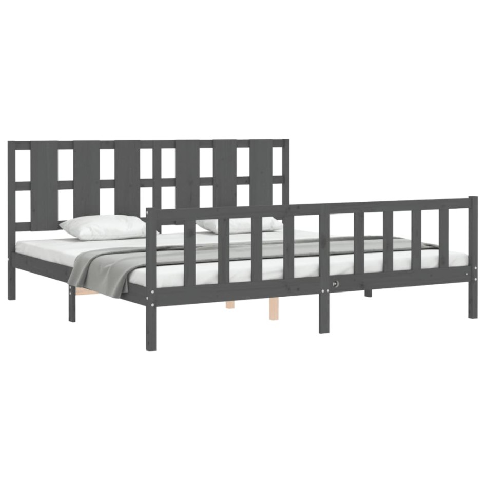 Estructura de cama con cabecero madera maciza gris 200x200