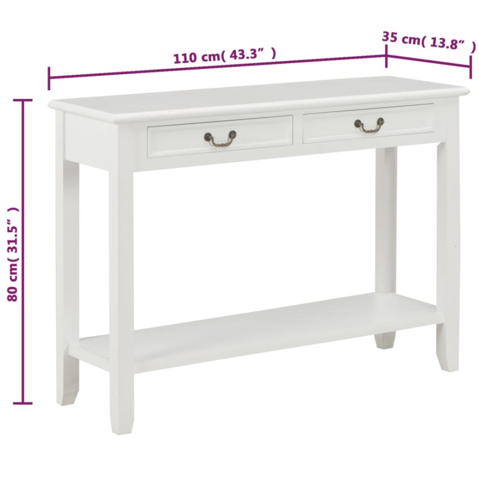 Mesa consola de madera blanco 110x35x80
