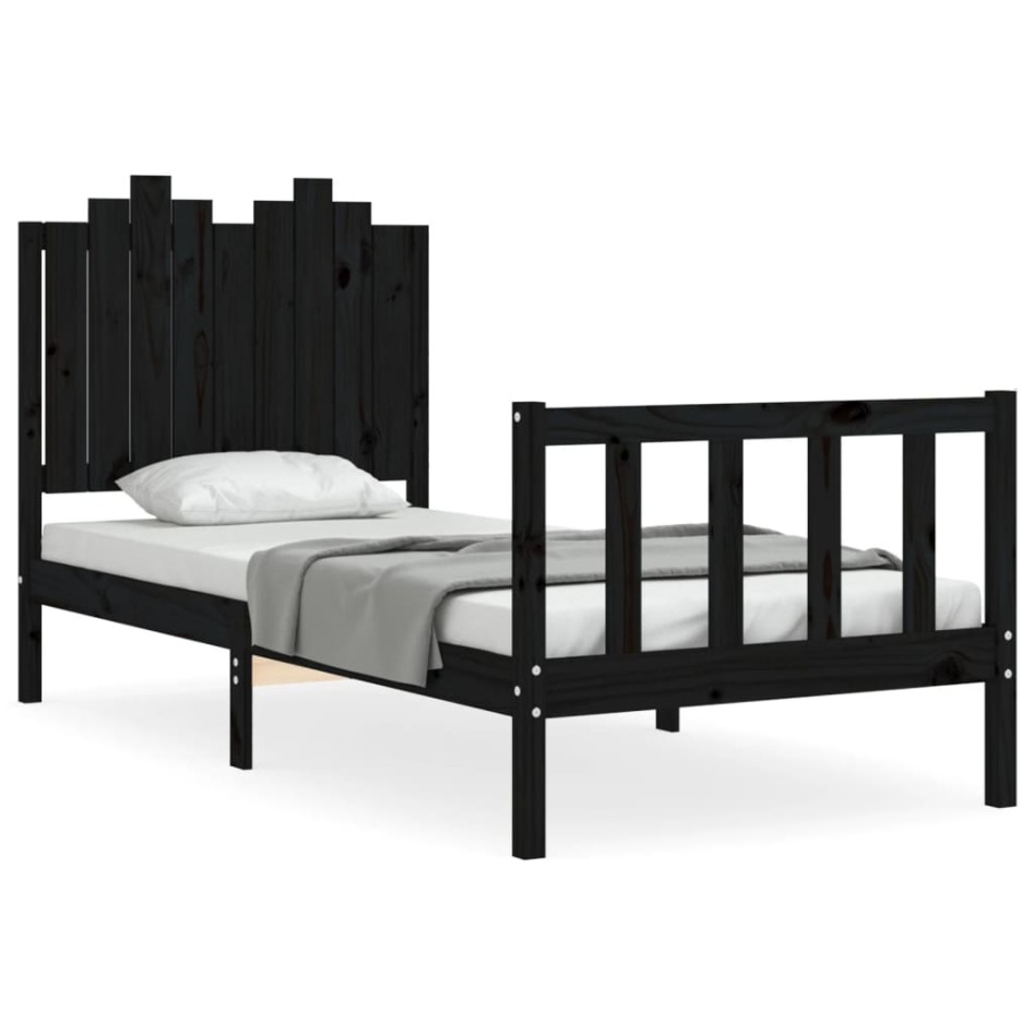 Estructura de cama con cabecero madera maciza negro 90x200