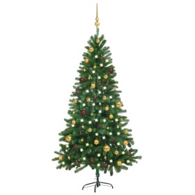 Árbol de Navidad preiluminado con luces y bolas verde 180