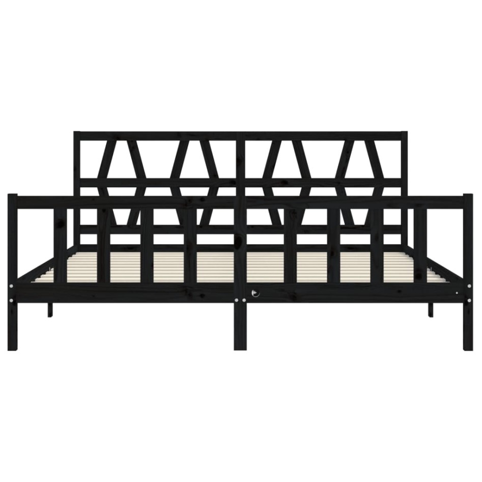 Estructura de cama con cabecero madera maciza negro 200x200