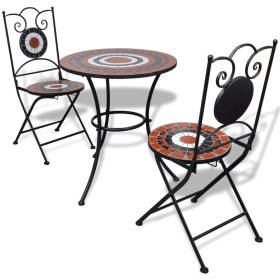 Set mesa y sillas de jardín 3 pzas mosaico terracota y