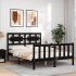 Estructura de cama con cabecero madera maciza negro 140x200