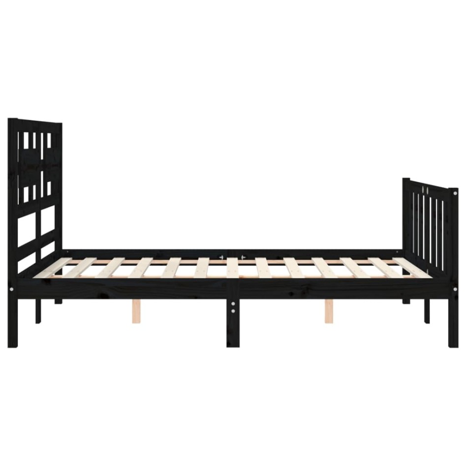 Estructura de cama con cabecero madera maciza negro 140x200