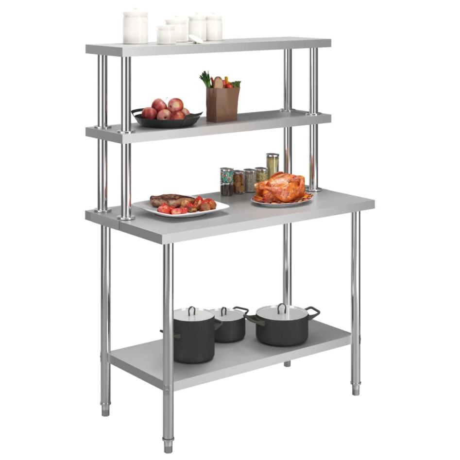 Mesa de trabajo de cocina con estante acero inox 120x60x150