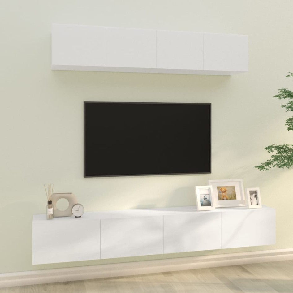 Set de muebles de TV 4 pzas madera contrachapada blanco