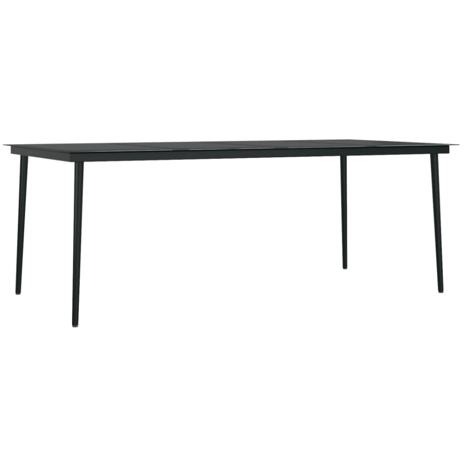 Mesa de comedor para jardín acero y vidrio negro 200x100x74