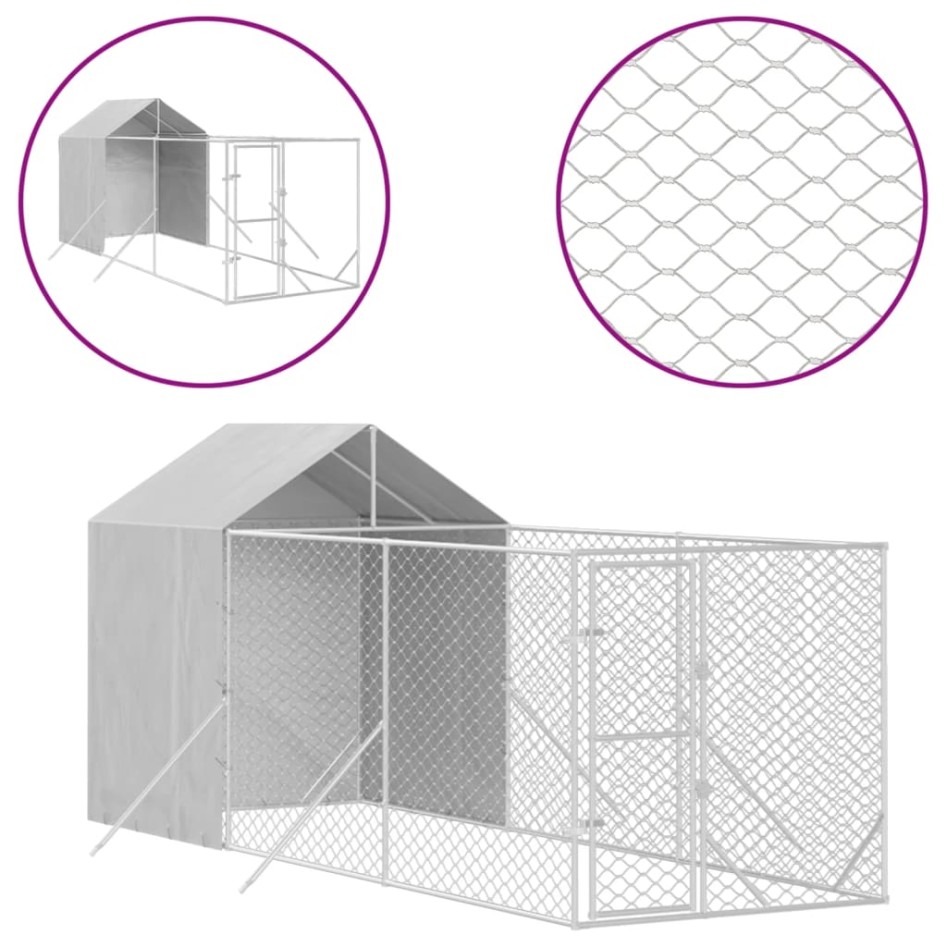 Perrera de exterior con toldo acero galvanizado plata 2x6x2,5