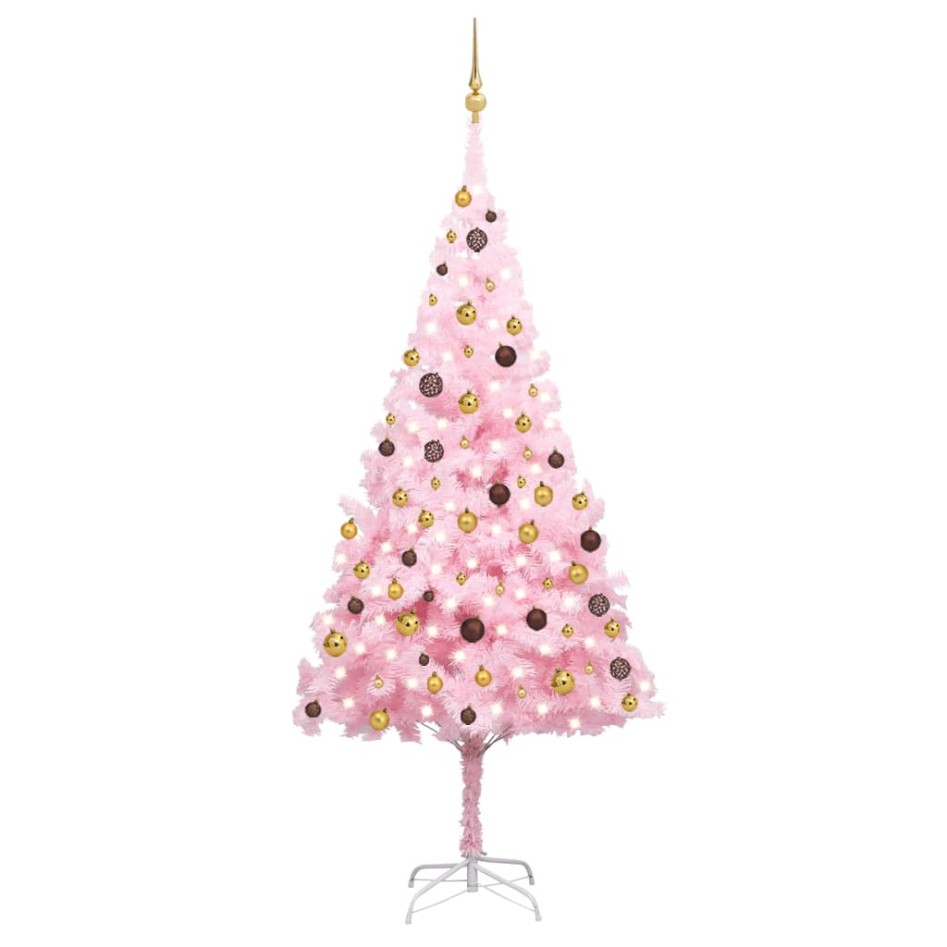 Árbol de Navidad preiluminado con luces y bolas rosa 240