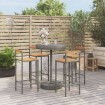 Mesa bar y taburetes jardín 5 pzas madera acacia ratán PE gris