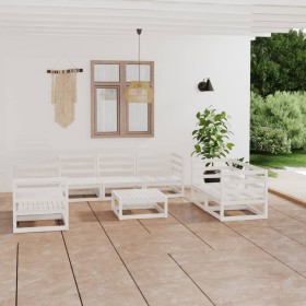 Set de salón de jardín de 8 piezas blanco madera maciza de