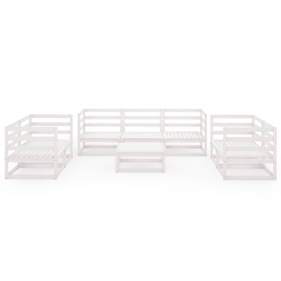 Set de salón de jardín de 8 piezas blanco madera maciza de