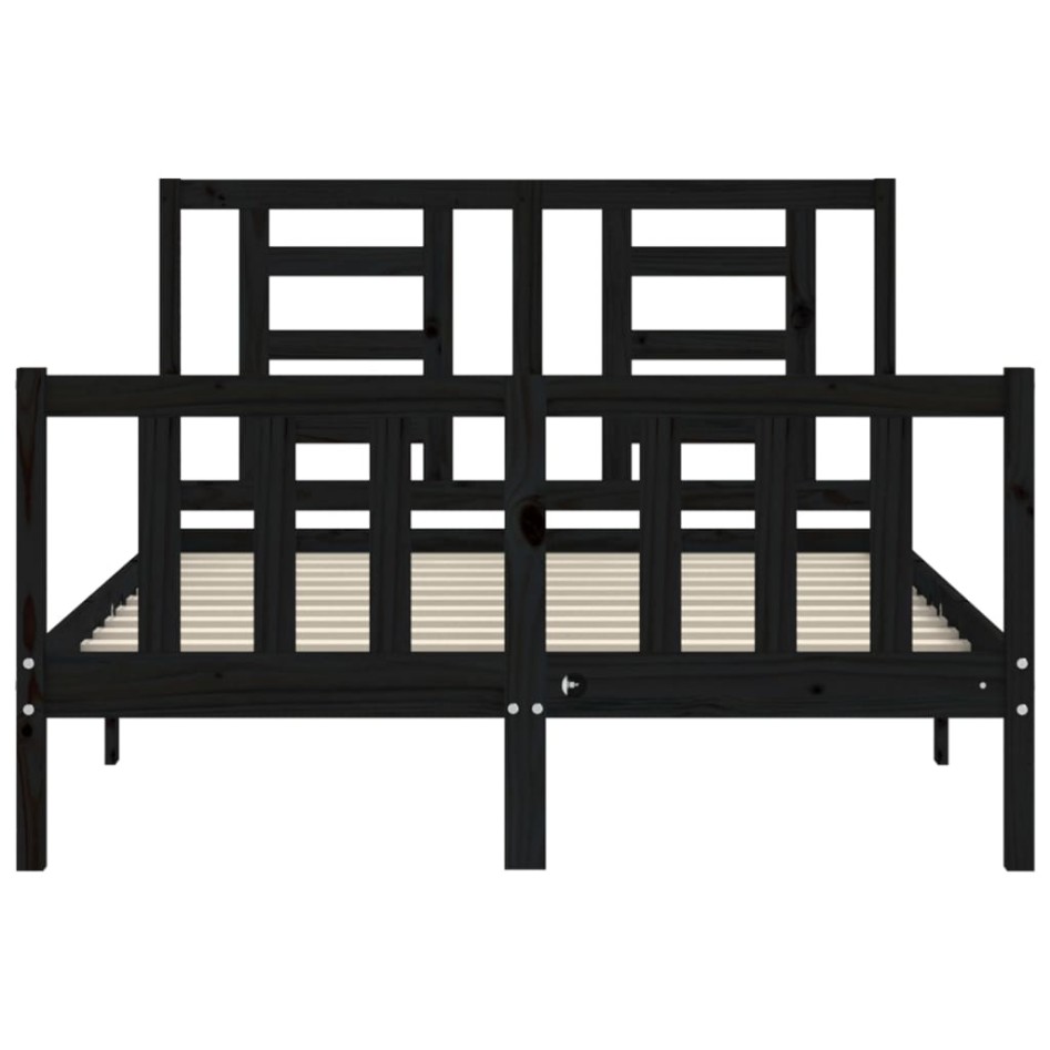 Estructura de cama con cabecero madera maciza negro 140x190