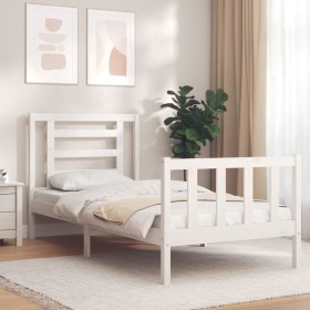 Estructura de cama con cabecero madera maciza blanco 90x200