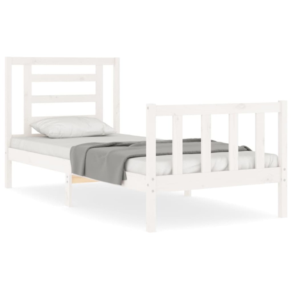Estructura de cama con cabecero madera maciza blanco 90x200