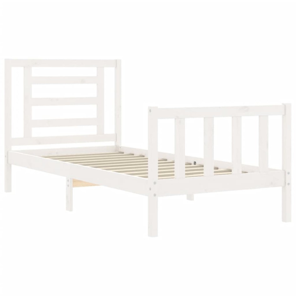 Estructura de cama con cabecero madera maciza blanco 90x200